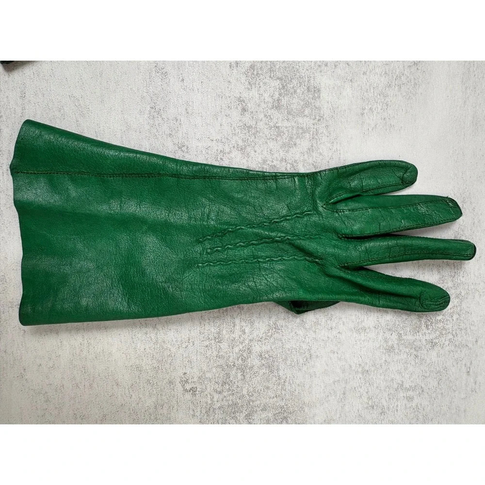 Vintage Emerald Green Leather Gloves Women's Long Wrist Driving Opera Mod Retro